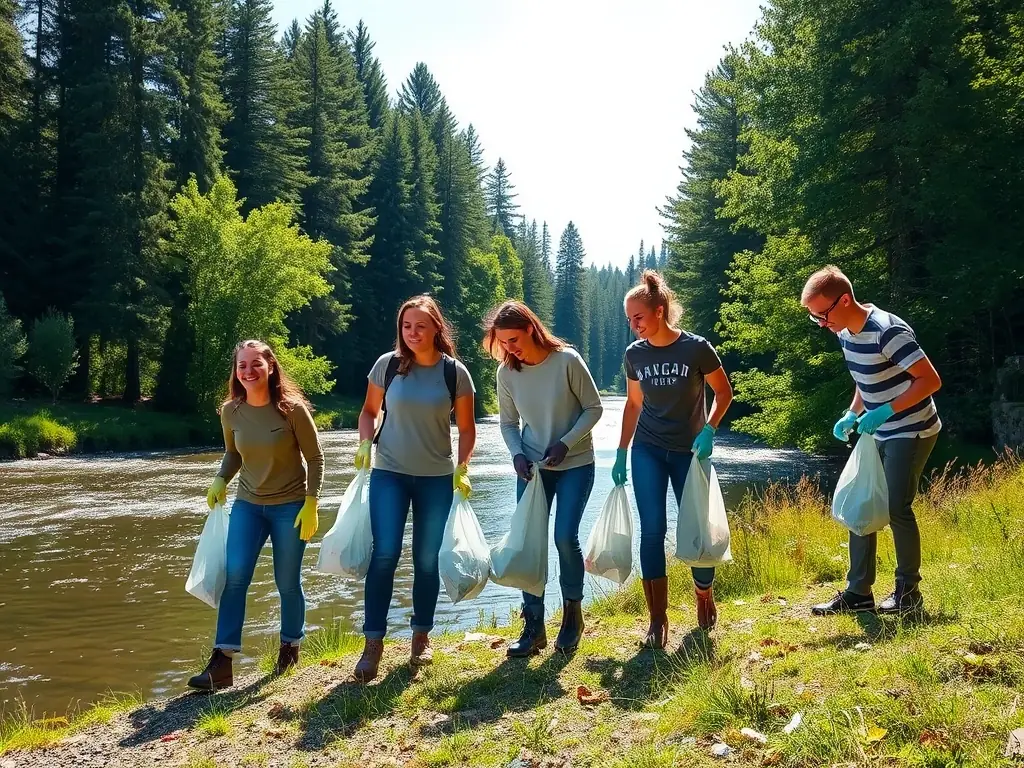 A photograph depicting volunteers from AMICALE DES PECHEURS DU BLANZACAIS working alongside local residents to clean up the riverbanks of the Né, removing litter and debris to improve the water quality and overall health of the ecosystem.